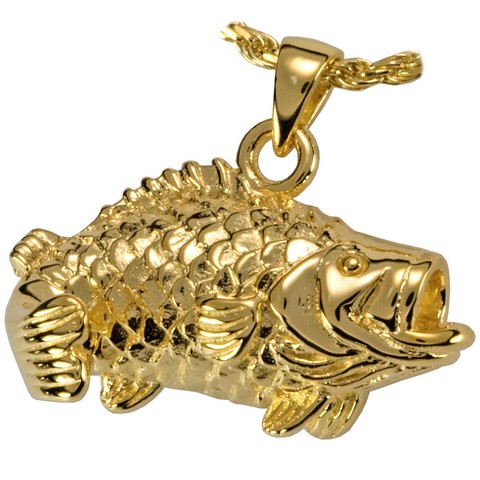 Mg-3159gp Cremation Jewelry Mouth Bass 14k Gold Plating Pendant, Large