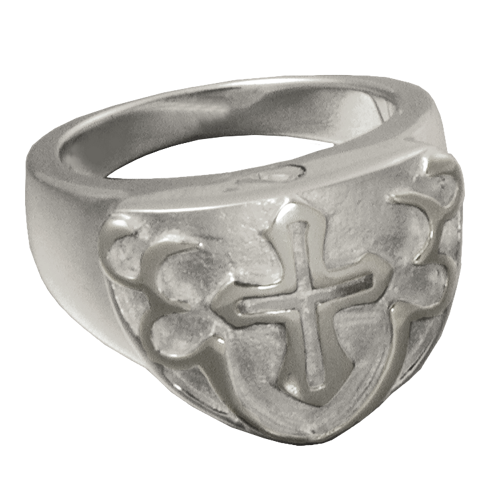 2010wg-10 Cremation Jewelry 14k Solid White Gold Mens Cross Ring , Size 10