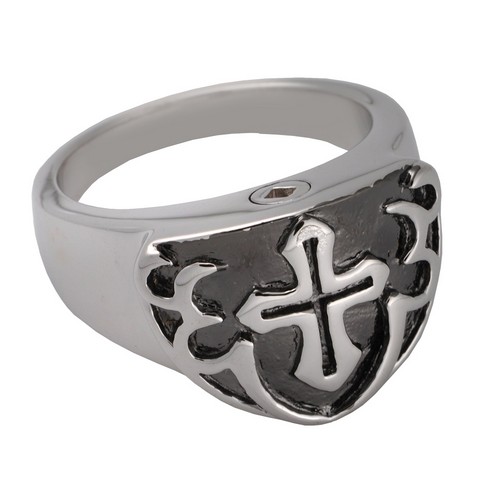 2010bs-10 Cremation Jewelry Sterling Silver- Twotone Black Mens Cross Ring, Size 10