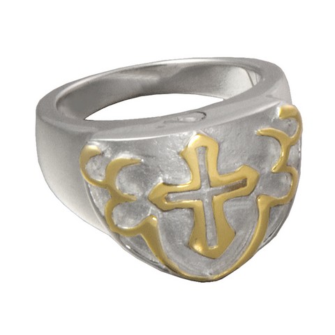 2010s-9 Cremation Jewelry Sterling Silver- Twotone Mens Cross Ring, Size 9