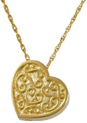 Mg-3112gp Cremation Jewelry Ornate Heart 14k Gold Plating Pendant