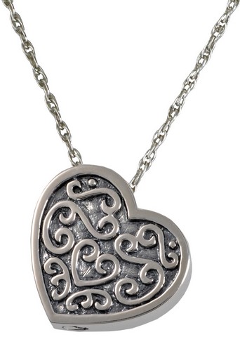 Mg-3112s Cremation Jewelry Ornate Heart Sterling Silver Pendant