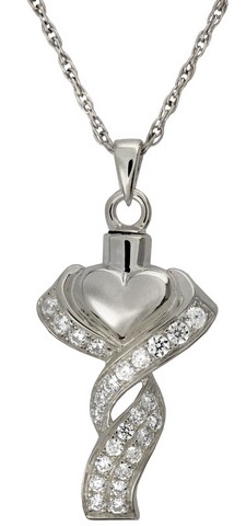 Mg-3067p Cremation Jewelry Ribboned Heart Platinum Pendant