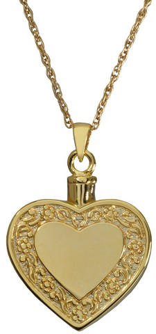 3058-byg Cremation Jewelry Rimmed Heart 14k Solid Yellow Gold Pendant