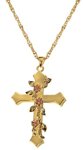 3306yg Cremation Jewelry Rose Vine Cross 14k Solid Yellow Gold Pendant