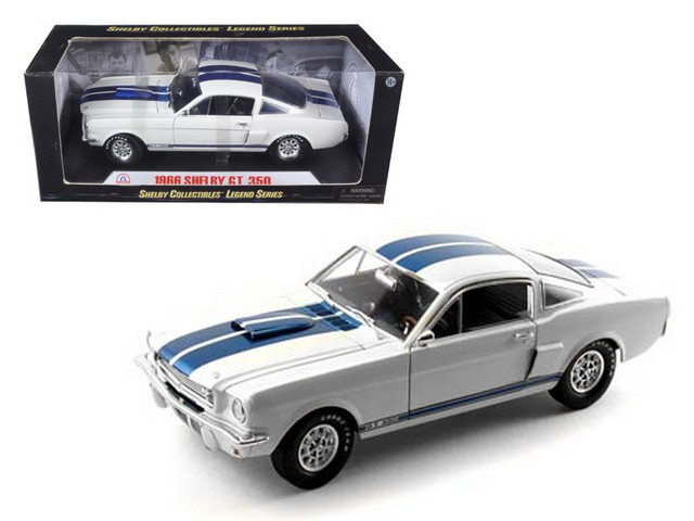 Sc160 1966 Ford Shelby Mustang Gt 350 White With Blue Stripes 1-18 Diecast Car Model