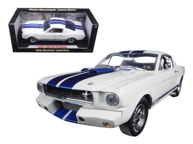 Sc168-1 1966 Ford Shelby Mustang Gt 350r White & Blue Stripes With Printed Carroll Shelby Signature On The Roof 1-18