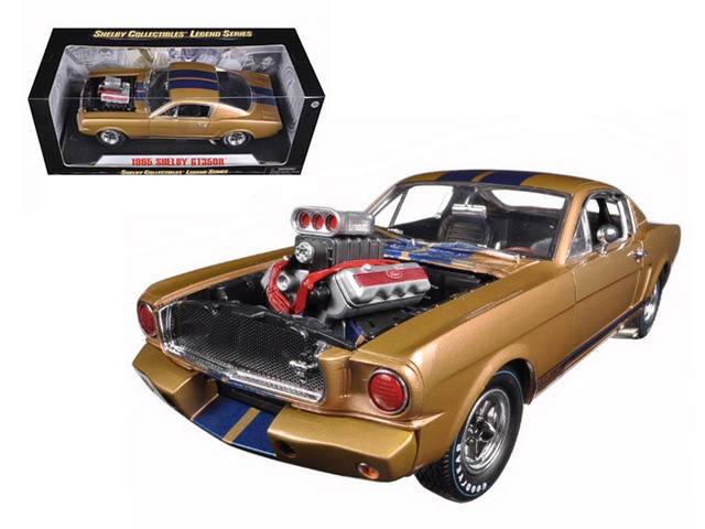 Sc179 1965 Ford Shelby Mustang Gt 350r Gold Blue 1-18 Diecast Car Model