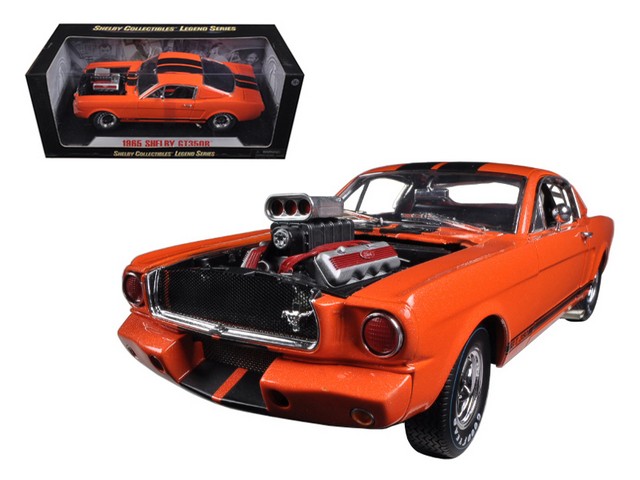 Sc514 1965 Ford Shelby Mustang Gt350r With Racing Engine Orange & Black Stripes 1-18 Diecast Car Model