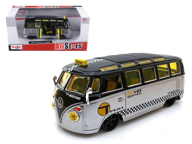 Maisto 31364s-bk Volkswagen Samba Van, Bus Taxi Silver & Black 1-25 Diecast Model Car