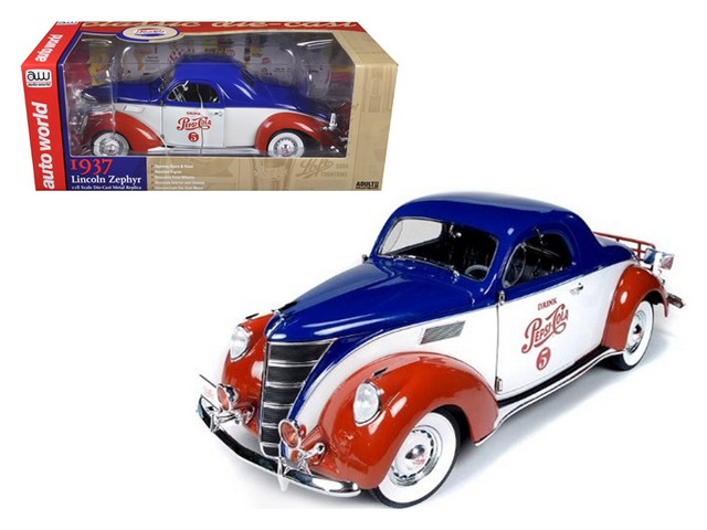 Autoworld Aw205 1937 Lincoln Zephyr Coupe Pepsi Cola Limited To 1500 Piece 1-18 Diecast Model Car