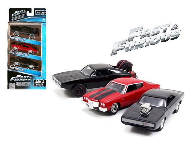 Fast & Furious Doms Rides Dodge Chargers & Chevelle 3 Pack Set 1 55 Diecast Model Cars