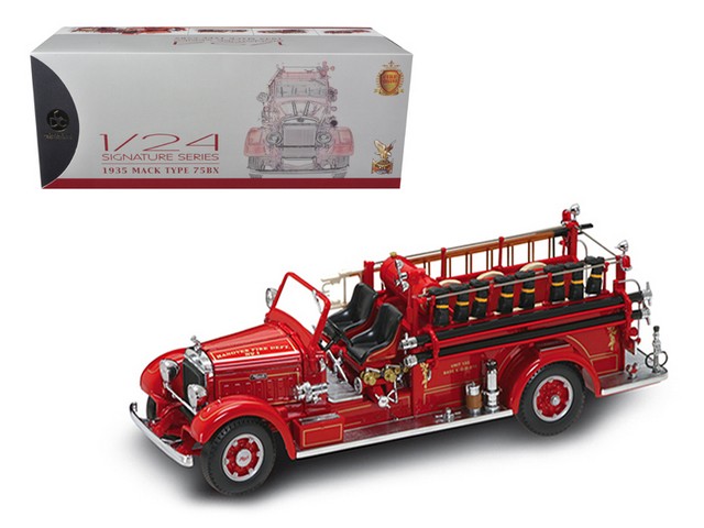 20098r 1935 Mack Type 75bx Fire Truck Red With Accessories 1-24 Diecast Model Car