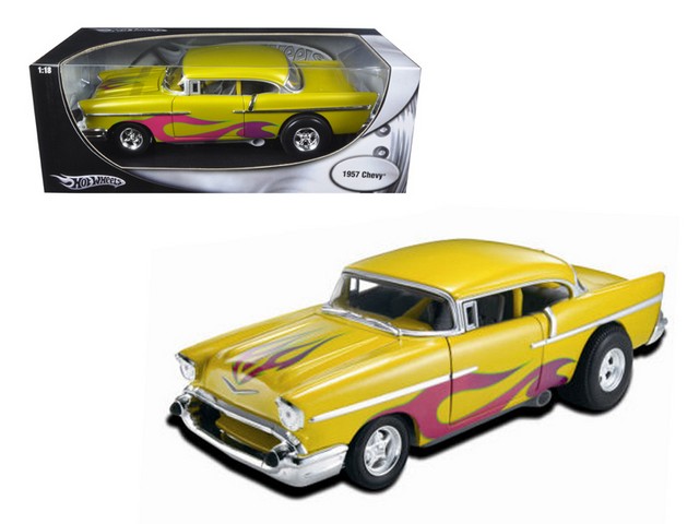 21356 1957 Chevrolet Drag Car Yellow With Flames 1-18 Diecast Car Model