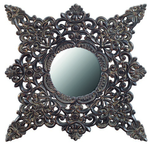 Galaxy Home Decorations G063 Crown Top Traditional Black & Brown Wall Mirror - 47.6 X 47.6 X 1.6 In.