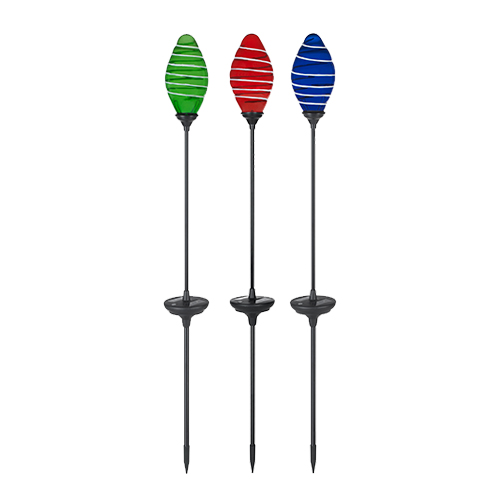 Solar Powered Led Glass Tower Garden Stake Set - Red, Green & Blue - Pack Of 3