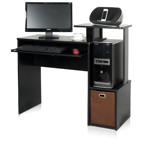 Econ Multipurpose Home Office Computer Writing Desk With Bin, Black & Brown - 34.1 X 39.4 X 15.75 In.