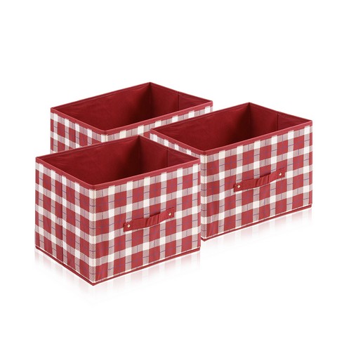 Lacicheck Design Non-woven Fabric Soft Storage Organizer, Red - 1 X 1 X 1 In. - Set Of 3