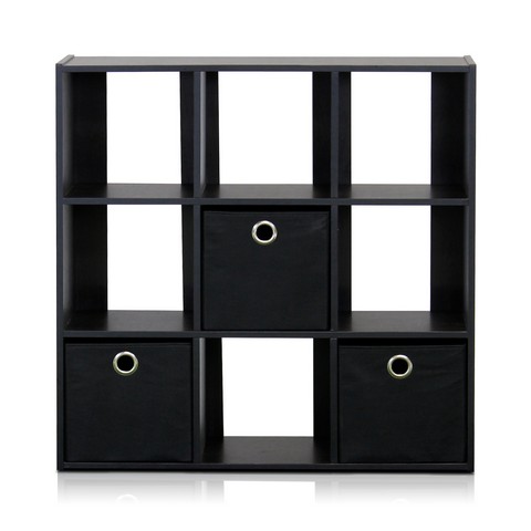 Simplistic 9-cube Organizer With Bins, Espresso & Black - 26.5 X 26.7 X 7.9 In.