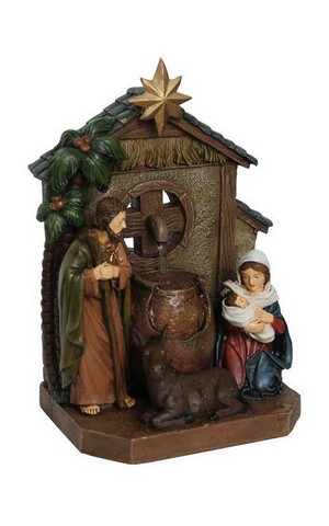 81895-b Christine Figurine - Fountain Nativity Scene With Pouring Jug & Donkey Statue