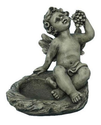 75593-ss Angel Birdfeeder Statue With Grapes