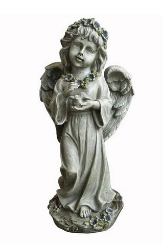75583-gy Angel Child Standing Holding Bird Statue