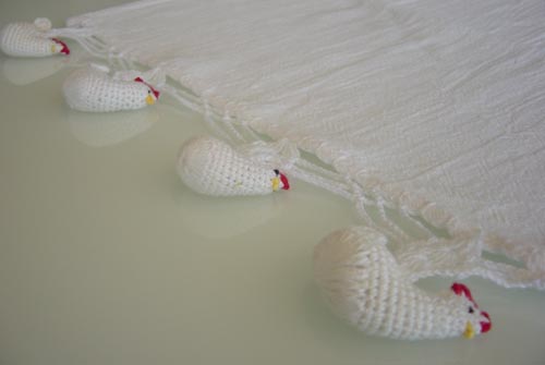 Ttt-013 Hand Crocheted Chicken Tea Towel, White