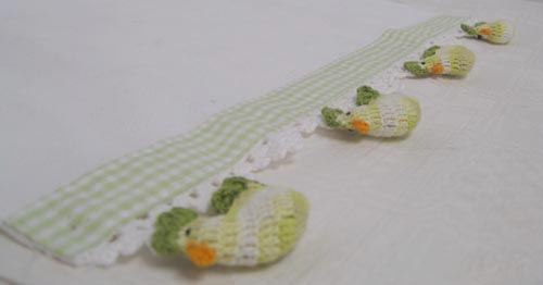 Ttt-075 Hand Crocheted Check Chicken Tea Towel, Green