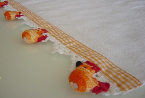 Ttt-076 Hand Crocheted Check Chicken Tea Towel, Orange