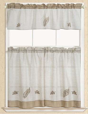 Rustic Leaf Embroidered Kitchen Curtain