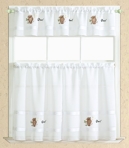 Spring Owl Kitchen Curtain