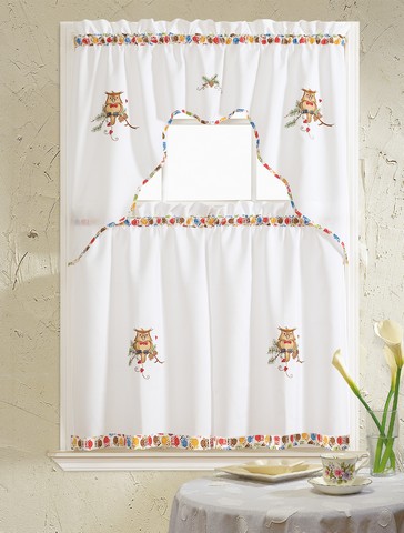 Grand Owl Embroidered Kitchen Curtain