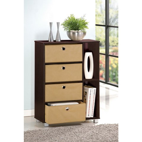 Multipurpose Storage Cabinet With 4 Bin-type Drawers, Espresso & Brown - 11.8 X 23.6 X 33.1 In.