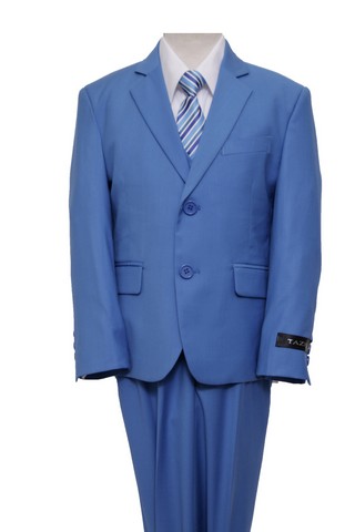 2 Button Vested Notch Lapel Boys Suits Fench Blue - 18