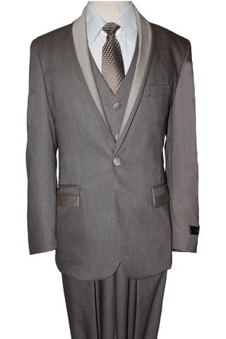 Tazio 1 Button Vested Notch Lapel Boys Suits, Cafe - 2