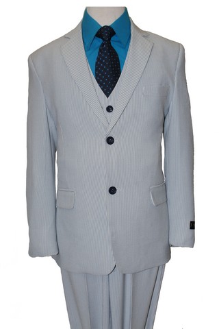 Tic Texture with Satin Black Trim 2 Button Vested Notch Lapel Boys Suits Blue - 20