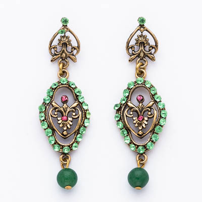 We16m 2 In. Crystals 14k Gold Plating Vintage Earring, Green