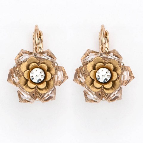 Ve115wh Crystals 14k Gold Plating Handmade Earrings, White - 0.75 X 0.75 In.