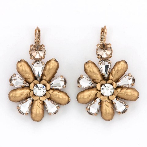Ve105w Crystals 14k Gold Plating Handmade Earrings, White