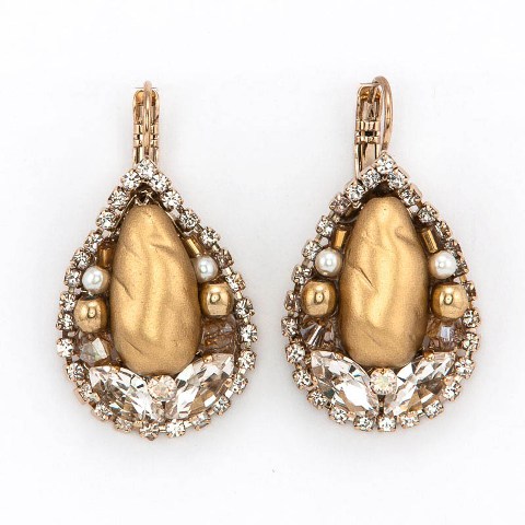 Ve106w Crystals 14k Gold Plating Handmade Earrings, White - 1.25 X 1 In.