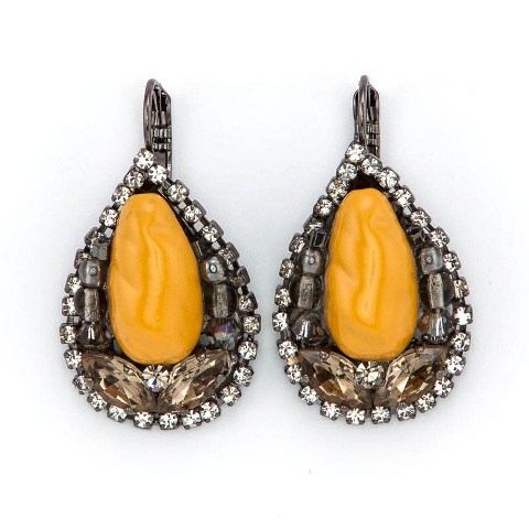 Ve106y Crystals 14k Gold Plating Handmade Earrings, Yellow