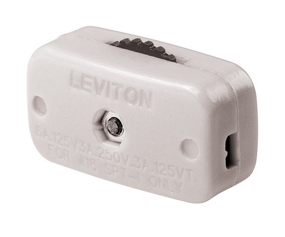 Leviton 00423-3kw White Miniature Feed-thru Cord Switch