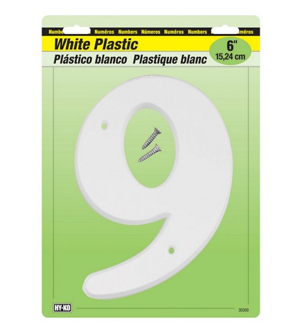 Hy-ko 30309 6 In. White Plastic Number 9 - Pack Of 5
