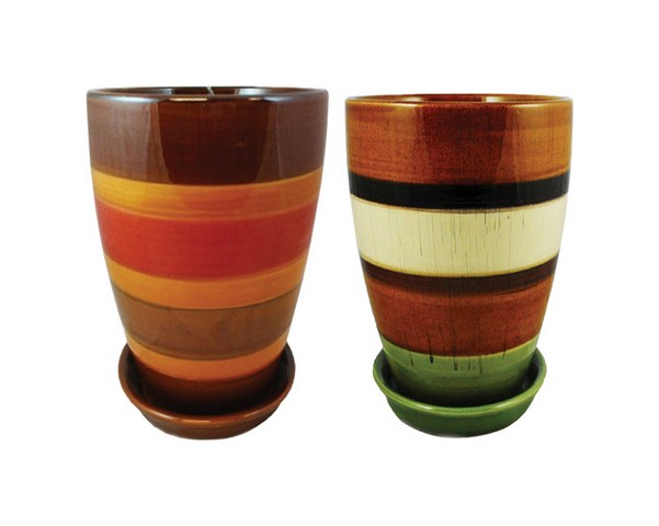 Lj01003-06 6 In. Striped Planter Assorted Colors - Pack Of 4