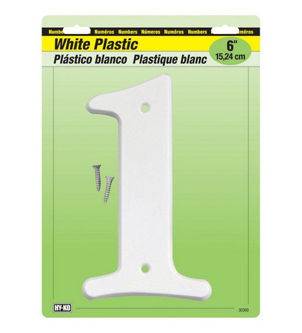 Hy-ko 30301 6 In. White Plastic Number 1 - Pack Of 5