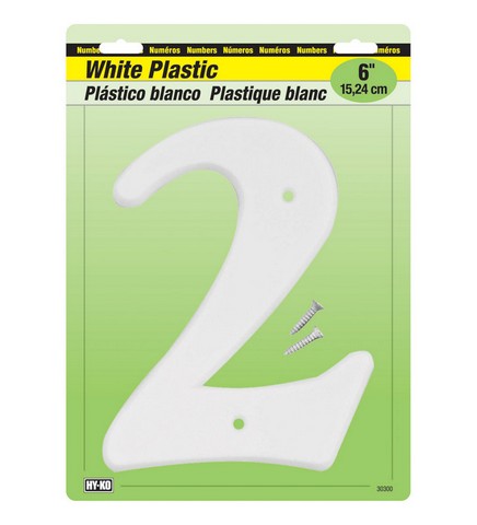 Hy-ko 30302 6 In. White Plastic Number 2 - Pack Of 5