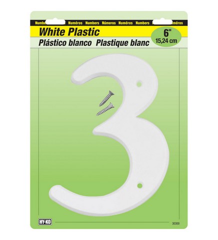 Hy-ko 30303 6 In. White Plastic Number 3 - Pack Of 5