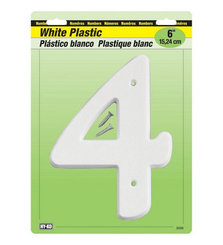 Hy-ko 30304 6 In. White Plastic Number 4 - Pack Of 5