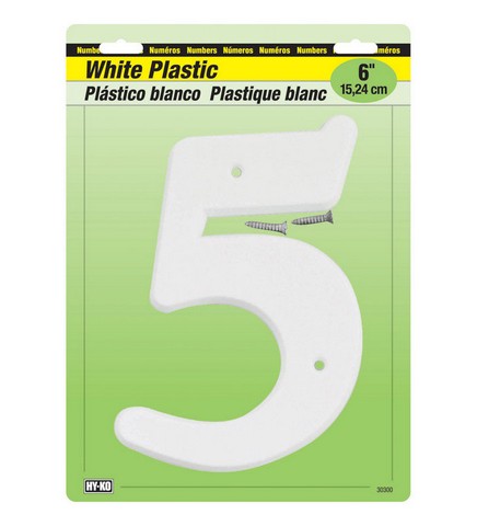 Hy-ko 30305 6 In. White Plastic Number 5 - Pack Of 5