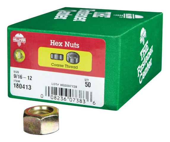 180413 0.56 In. 12 Hex Nut Grade 8 In Zinc Plated Steel 50 Per Box
